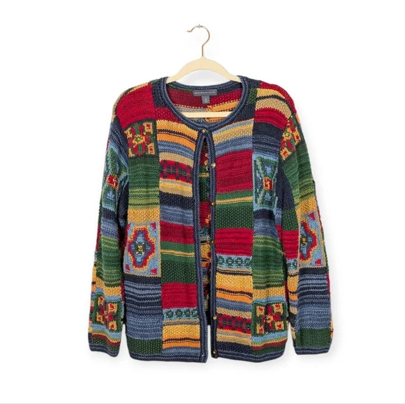 Northern Isles Multicolor Patchwork Cardigan Swea… - image 1