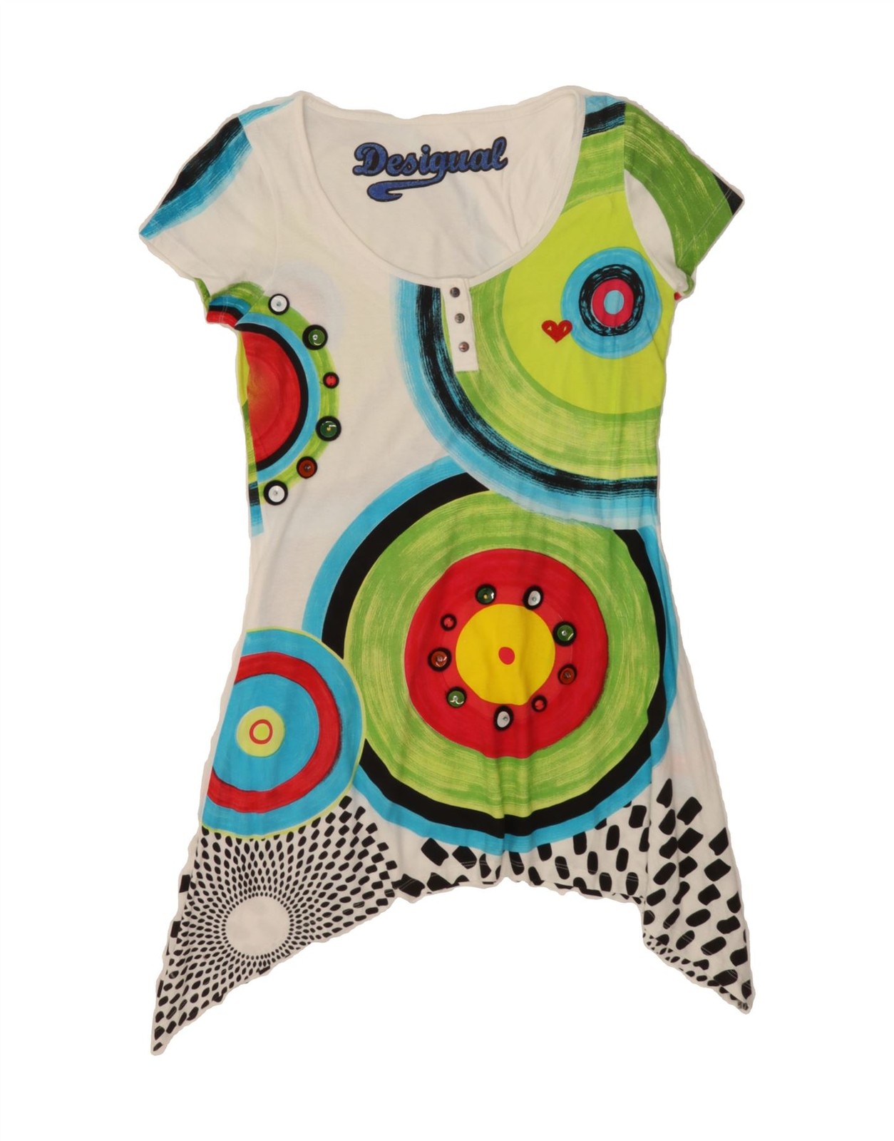 DESIGUAL Womens Asymmetric Tunic Dress UK 10 Small White Geometric