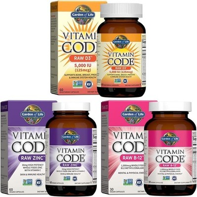 Garden of Life Vitamin D,Vitamin Code Raw B12,Zinc&Vitamin C - Whole Food Supple