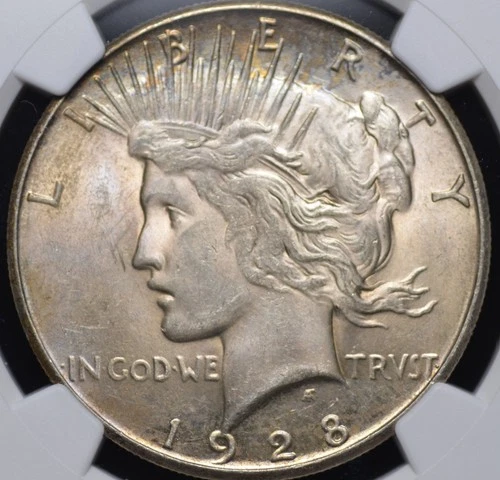 1928 S PEACE DOLLAR NGC CHOICE MS 62 LIGHTLY GREYING  SILVERY LUSTER WITH A PALE