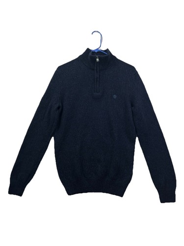 Timberland Mens Lambswool Blend Quarter Zip Pullover Sweater Navy Blue Medium M