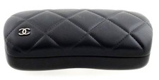 Authentic CHANEL Black Cambon Quilted Clamshell Leather Sunglasses Case Italy