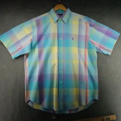 Polo Ralph Lauren Blaire Pastel Plaid Short Sleeve Shirt L   Cotton   Small Flaw