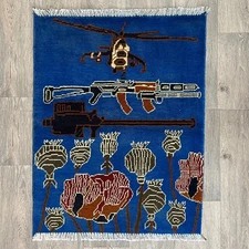 84 x 63cm Handmade Afghan Soviet War Rug AK47 Traditional Oriental Wool Rug
