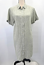 Tahari Sage Green 100% Linen Shirt Dress Medium Pockets Coastal Preppy Granola