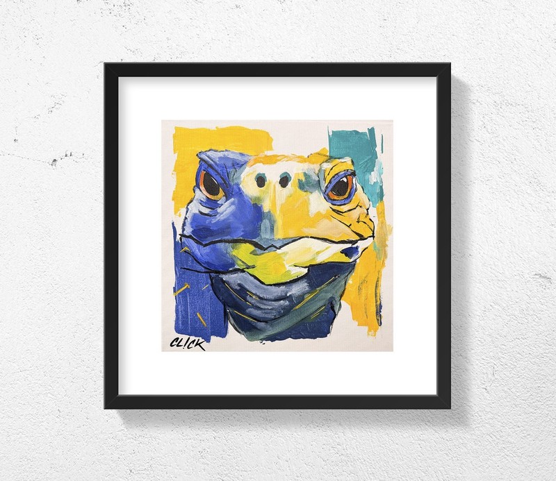Blue Turtle Original Acrylic Painting 12x12 Canvas Pop Art Street Art