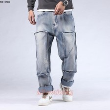 Mens Hip Hop Jeans Denim Cargo Pants Baggy Loose Trouser Skateboard Pocket Gift