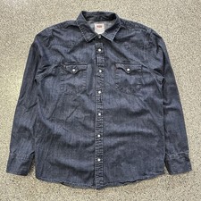 Levis Denim Pearl Snap Shirt Mens L Barstow Western Dark Wash Long Sleeve