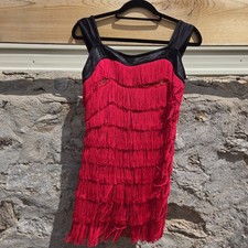 Weissman Red Fringe Dance Costume XXL XLC Sequin Black Trim Jazz Latin