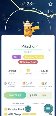 Pokémon GO -  Shiny Cake Hat Pikachu - Birthday Pika- Night Treats (2026) Event