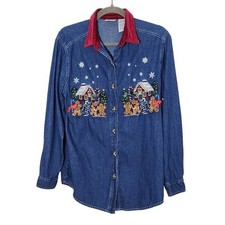 Bobbie Brooks Vintage Christmas Themed Jean Shirt Size Small