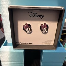 NEW-Sterling Silver Crystal Minnie Mouse Stud Earrings