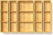 Bamboo Drawer Organizer Set - 5 Adjustable Storage Boxes for Home  Kitchen