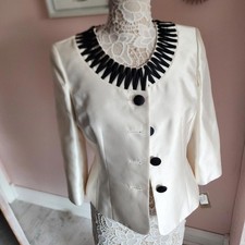 NWT Kasper Satin Light unqiue beautiful jacket blazer ivory black 8 P