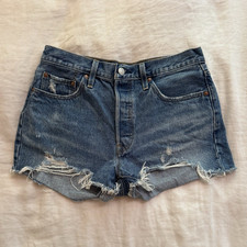 Levi  s Premium Women  s High Rise Cut Off Denim Shorts Blue W29 5-Pocket