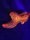 Vtg Fenton Amberina Cat Head Hobnail Glass Shoe Boot Slipper Cadmium UV Glows