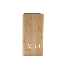 Holzmaserung Offenes Fach Holzoptik-tischuhr Led-stifthalteruhr