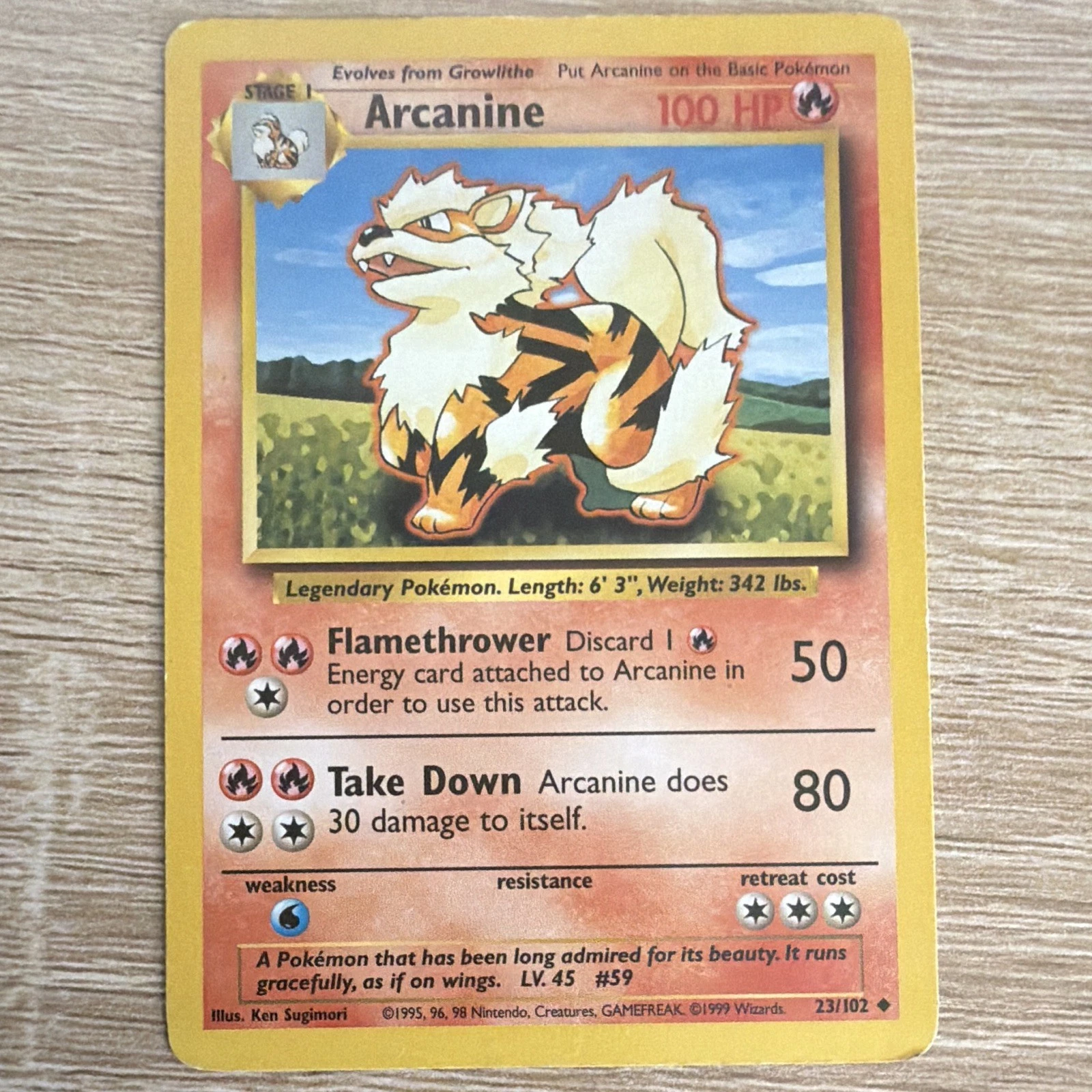 Pokémon TCG Arcanine Base Set Shadowless 023/102 100HP Regular English