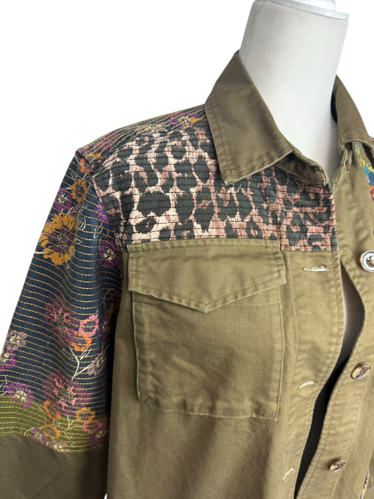 Johnny Was Workshop Patch Work Military Jacket Em… - image 10