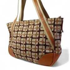 Prada Canvas Tote Bag Brown Triangle Logo Large Capacity Vintage Authentic