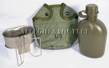 USGI Military 1 QT PLASTIC CANTEEN SET w COVER, STAINLESS CUP, STOVE / STAND NEW