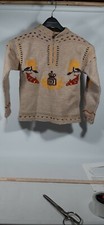Vintage Hand Knit made COWICHAN SWEATER Heavy Kids child's homemade 3/4 zip