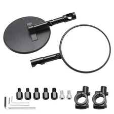 BLACK ROUND PAIR HANDLEBAR MIRRORS SUPERBIKE SUPERMOTO BAR END MIRROR M8 M10 US