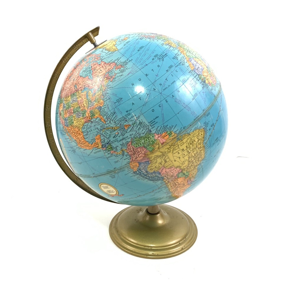 Vintage Cram’s Imperial 12” World Globe Metal Stand USA #7249