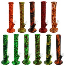 14'' Silicone Bong 1pc Smoking Tobacco Pipe Printed Bubbler with Glass Bowl