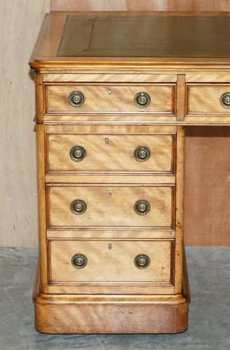ANTIQUE CIRCA 1830-1850 JAMES WINTER & SONS LONDON SATINWOOD GREEN LEATHER DESK - Picture 4 of 12
