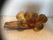 Mid Century Modern Lucite (8) Grapes on Drift Wood, Autumn Amber & Orange 