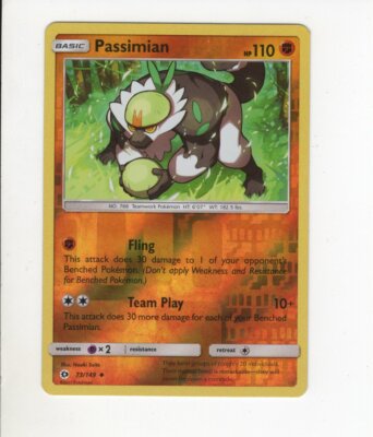 PASSIMIAN SUN & MOON REVERSE HOLO-FOIL POKEMON CARD 73/149 NM/M