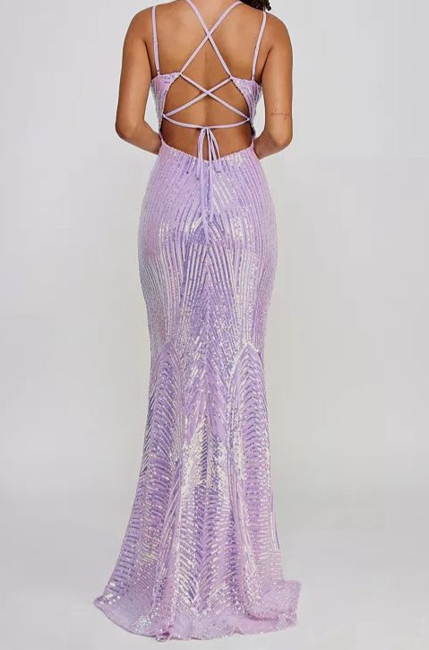 B. Darlin Womens Juniors Sequined Long Evening Dress Purple 15/16