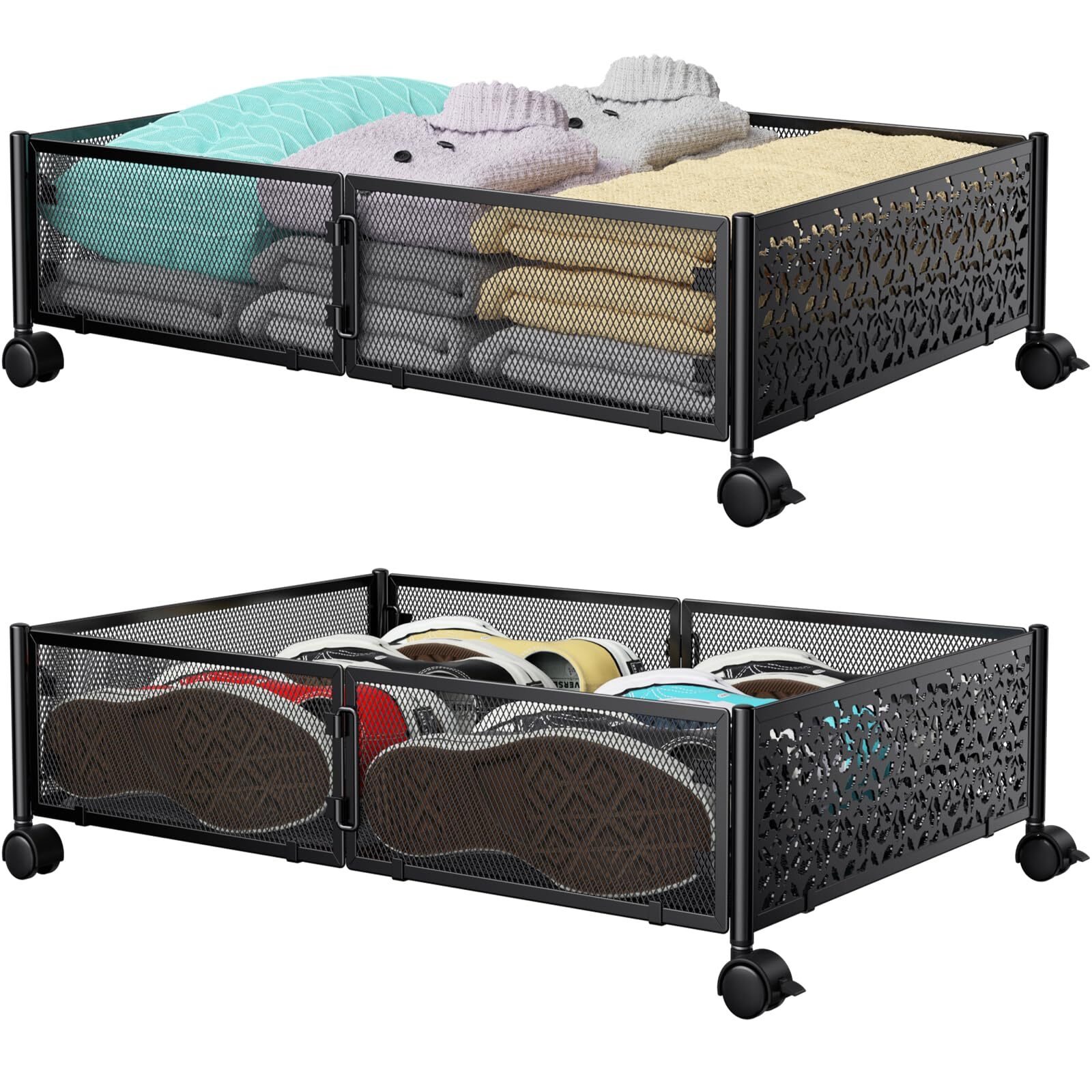 Under Bed Storage with Wheels, 2 Pack Underbed Storage Containers Drawers-image