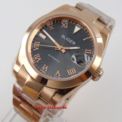 36mm Bliger Black Dial Rose Gold Sapphire Glass Japan NH35A Automatic mens Watch