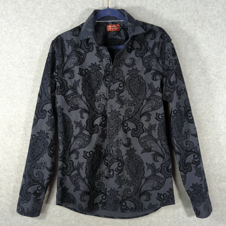 Consequence Velvet Embossed Paisley AOP Shirt Mens M Club Night Out Navy Retro - Image 2 of 4