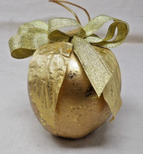 Golden Apple Shaped Christmas Ornament 3" Tall
