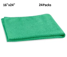 Microfiber Cleaning Cloth Packs of 24 Heavyweight Towel Green 300 GSM 16 x 24"