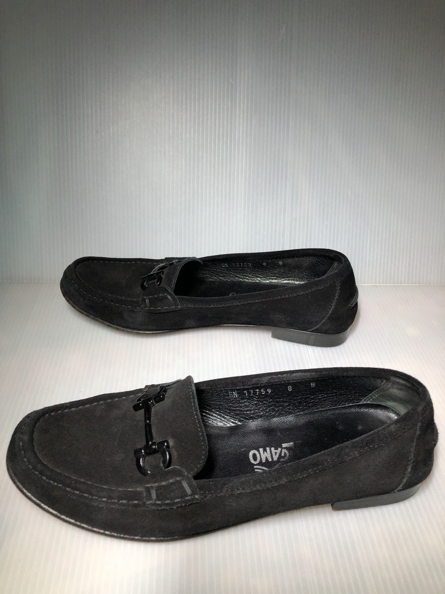 Salvatore Ferragamo Womens Gancini Bit Black Suede Loafers 8  display picture 1