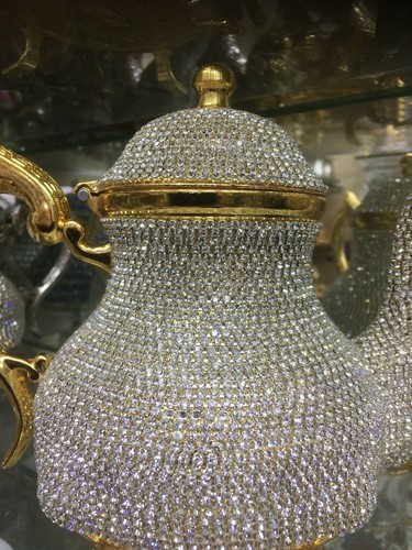 Turcos Hechos a Mano Cristales Swarovski Recubiertos Tetera de Cobre Decoración del Hogar Color Dorado - Imagen 3 de 6