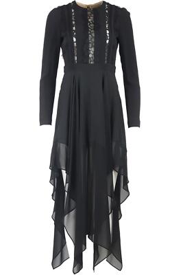 ELIE SAAB ASYMMETRISCHES MIDIKLEID MIT SPITZENBESATZ SEIDENMISCHUNG FR 38 UK 10