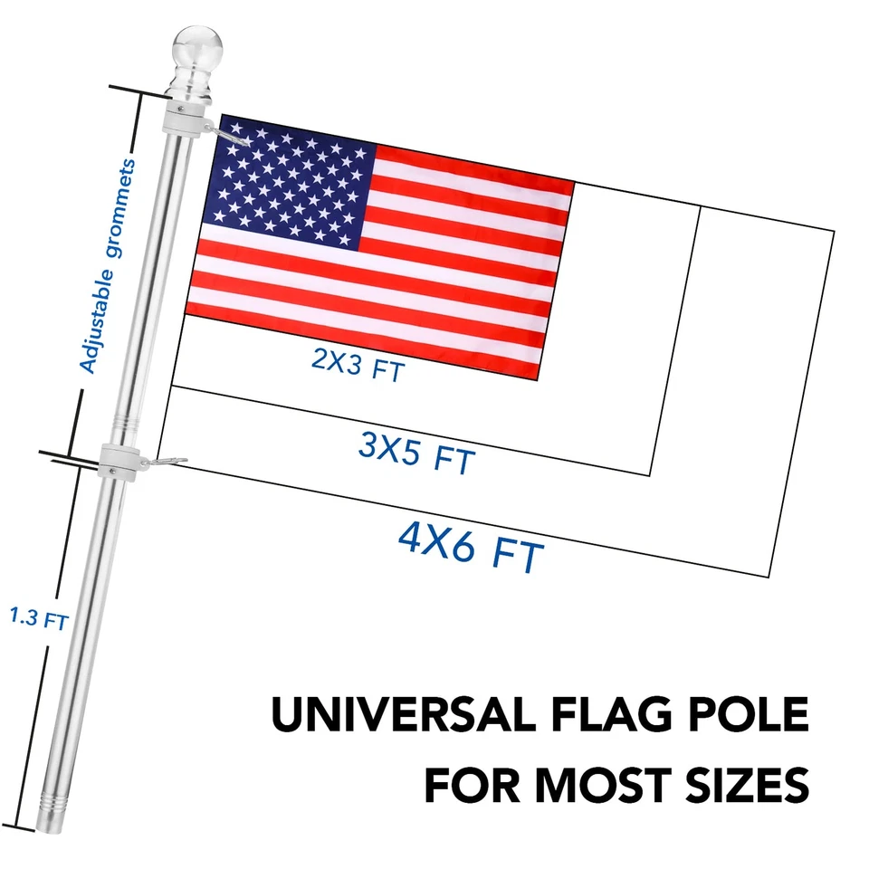 Poste de bandera para casa con bandera americana 3x5 6 pies montaje en pared poste de bandera con sujetador... Foto 4 de 4