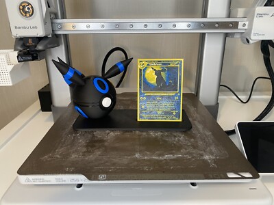 3D Printed Shiny Umbreon PokeBall, 3D Printed Card, And 3D Printed Display Stand