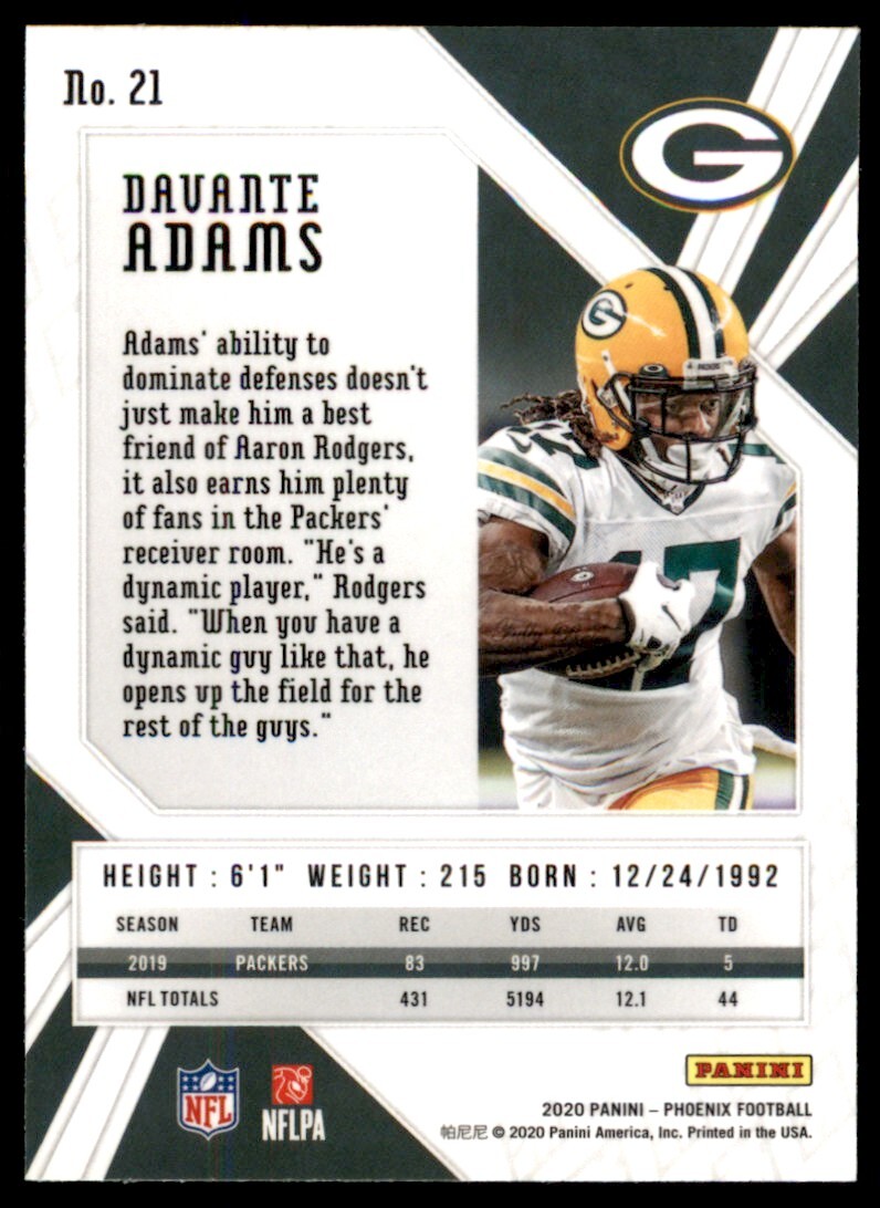 2020 Panini Phoenix Davante Adams Green Bay Packers 21 Fire Burst
