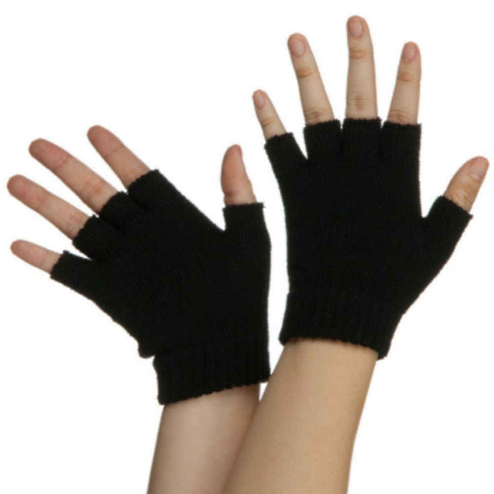 New Black Acrylic spandex Finger less Gloves Punk GOTH WARMER USA