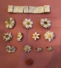 Vtg Lot Carved Flower Brooch Pins Bracelet Celluloid Plastic Germany Switzerland