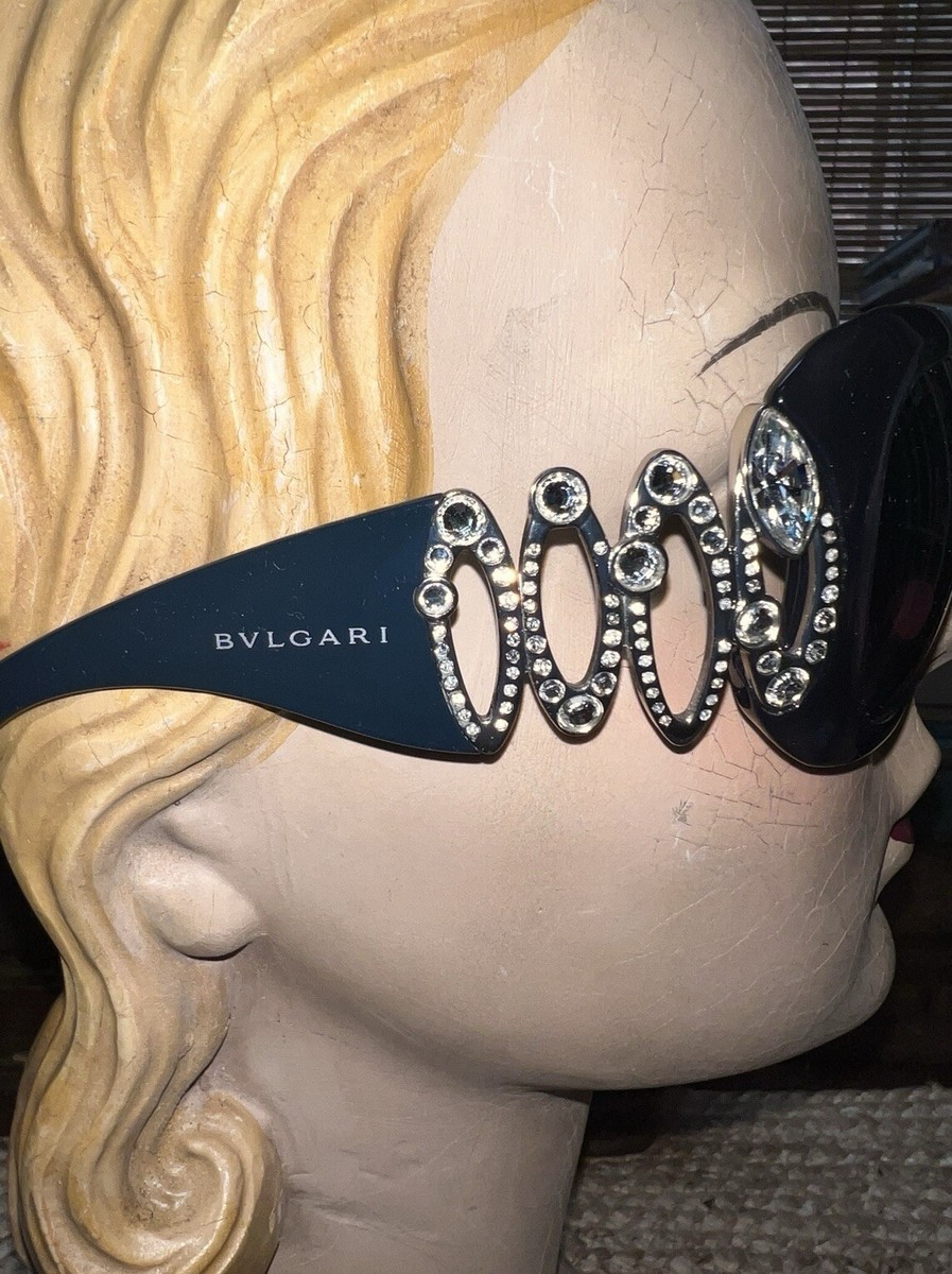 Vintage Bvlgari GRAY DARK BLUE Heavy Rhinestone Sunglasses