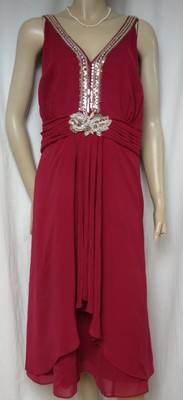 Abendkleid 48 Hochzeit fuchsia rot Perlen silber Pailletten Monsoon Kleid Fest