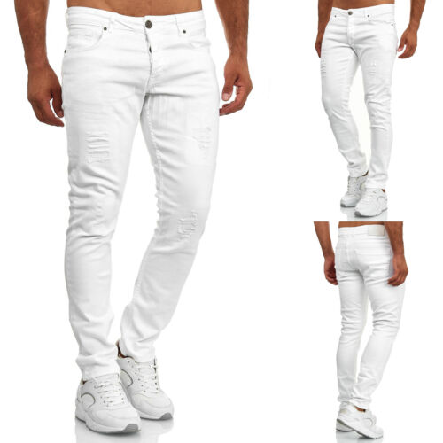 Pantalones vaqueros chinos TAZZIO Slim Fit para hombre pantalones vaqueros elásticos de diseñador pantalones denim blanco - Imagen 1 de 2