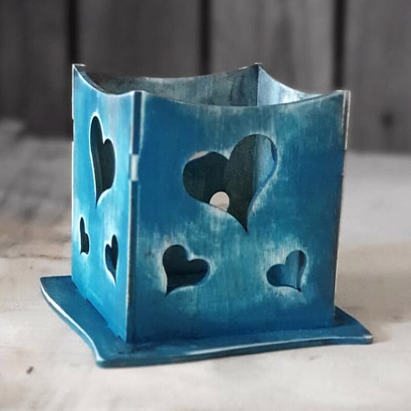 Vintage Holzkerzenhalter 10X9X9Cm Teelichthalter Kerzenhalter Holz Handarbeit-image